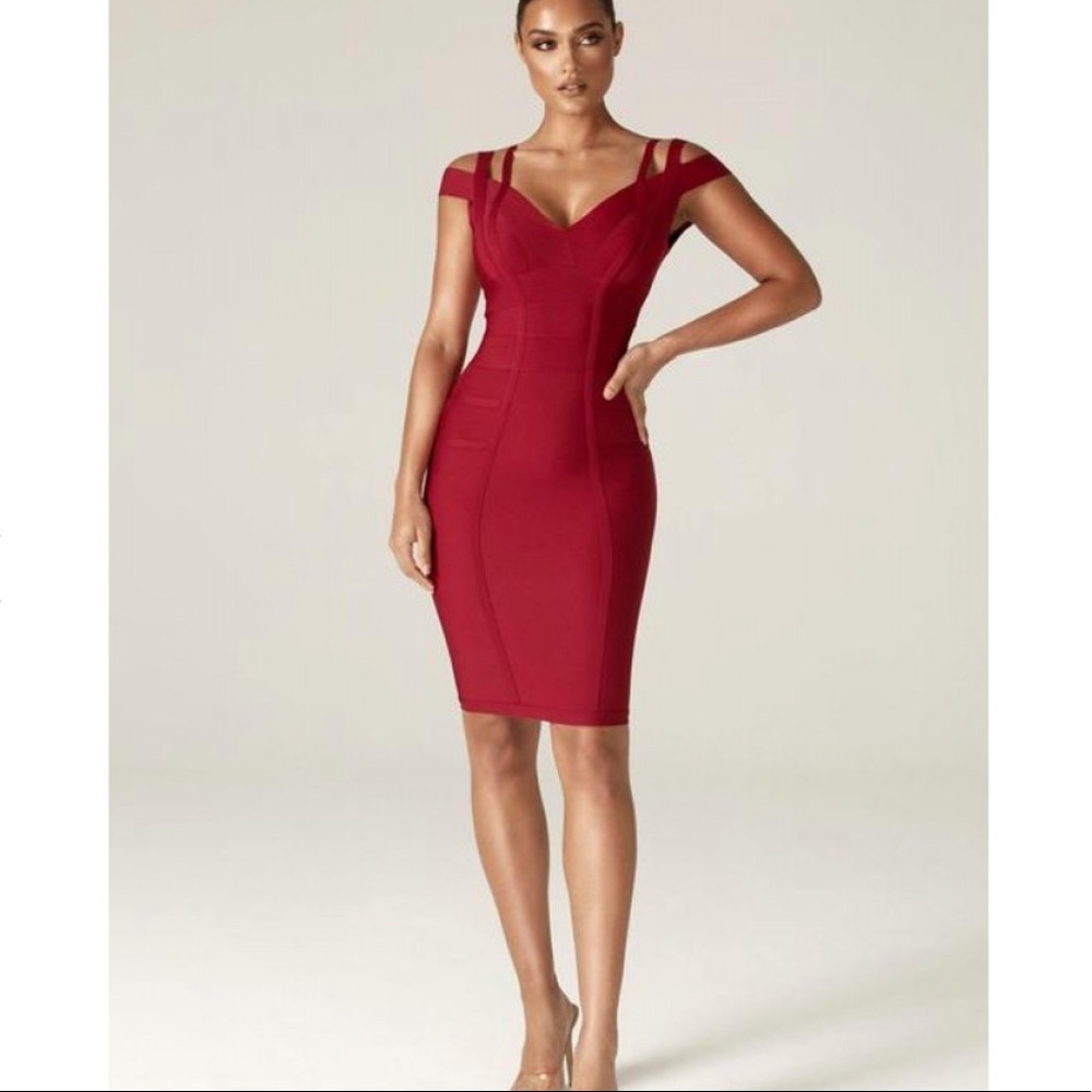 Red Strappy Midi Bodycon Dress - Women